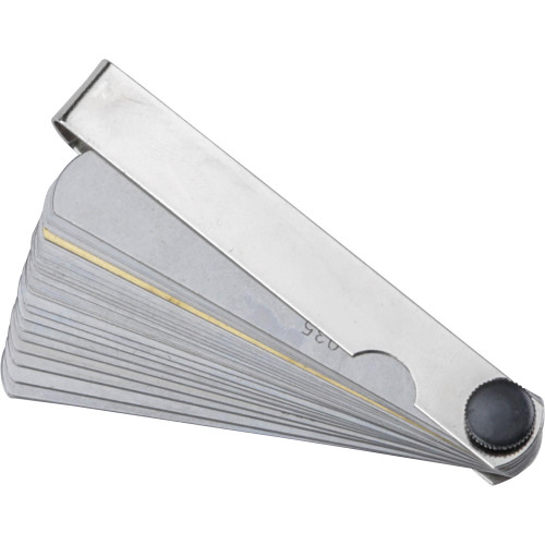 Grizzly Industrial Feeler Gauge Set in white background, Showcasing all the blades, Close-up of Grizzly Industrial Feeler Gauge