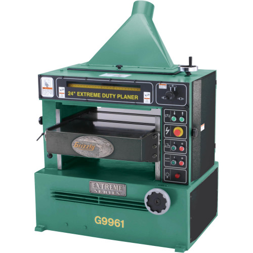 Front view of Grizzly Industrial 24" 10 HP 3-Phase Industrial Planer w/ Spiral Cutterhead, Features of Grizzly Industrial 24" 10 HP 3-Phase Industrial Planer w/ Spiral Cutterhead, Close up view of Grizzly Industrial 24" 10 HP 3-Phase Industrial Planer w/ Spiral Cutterhead, Detailed view of Grizzly Industrial 24" 10 HP 3-Phase Industrial Planer w/ Spiral Cutterhead, Grizzly Industrial 24" 10 HP 3-Phase Industrial Planer w/ Spiral Cutterhead in white background