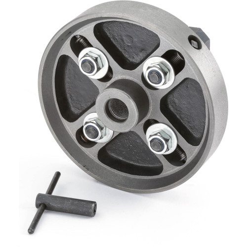 Grizzly Industrial 6" 4-Jaw Wood Chuck 3/4" x 16 TPI in white background, Grizzly Industrial 6" 4-Jaw Wood Chuck 5/8" Unthreaded in white background, Grizzly Industrial 6" 4-Jaw Wood Chuck 3/4" x 16 TPI in white background, Grizzly Industrial 6" 4-Jaw Wood Chuck 1" x 8 TPI in white background