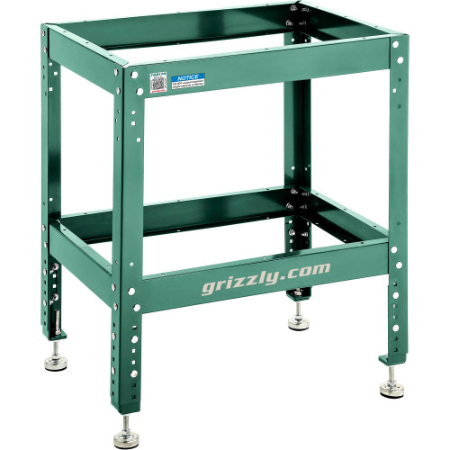 Front view of Grizzly Industrial Heavy-Duty Shop Stand, Left Side view of Grizzly Industrial Heavy-Duty Shop Stand, Grizzly Industrial Heavy-Duty Shop Stand w/ Table Top, Grizzly Industrial Heavy-Duty Shop Stand in Use