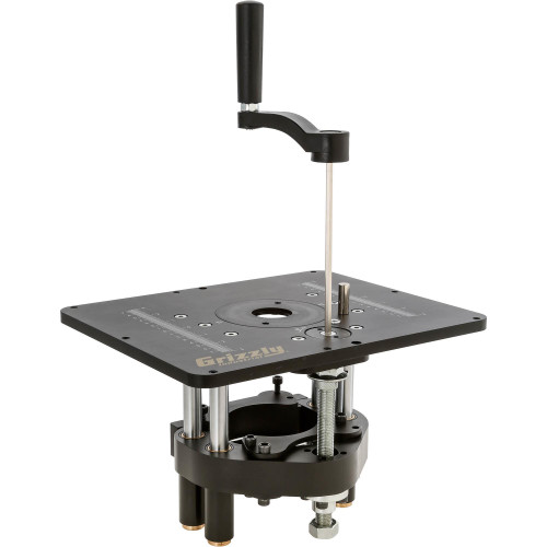 Grizzly Industrial Router Lift with Table Insert in white background, Grizzly Industrial Router Lift Table, Grizzly Industrial Router Lift with Table Insert Router