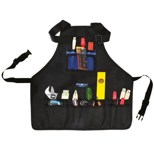 BluBird Work Gear's black apron with pockets is ideal for tools, combining style and practicality in one design.
