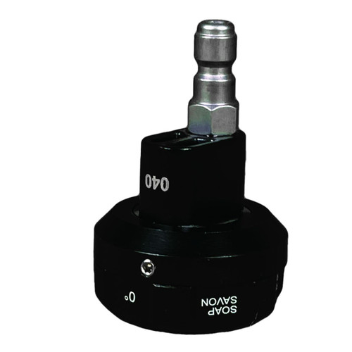 A black metal tool with a white tip, showcasing the Blushield 6-in-1 Nozzle.