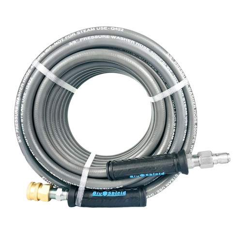 BluShield Single Wire Pressure Washing Hose with hose connectors, available in 25', 50', 100', and 200' lengths, designed for 4K PSI applications.