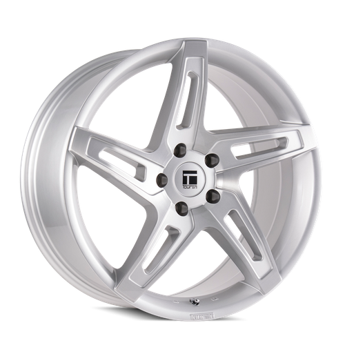 Front view of Touren TF04 3504 Gloss Silver Brushed Wheel, Side view of Touren TF04 3504 Gloss Silver Brushed Wheel, Detailed view of Touren TF04 3504 Gloss Silver Brushed Wheel