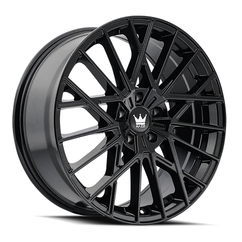 Front view of Mazzi Jinx 378 Gloss Black Wheel, Side view of Mazzi Jinx 378 Gloss Black Wheel, Detailed view of Mazzi Jinx 378 Gloss Black Wheel