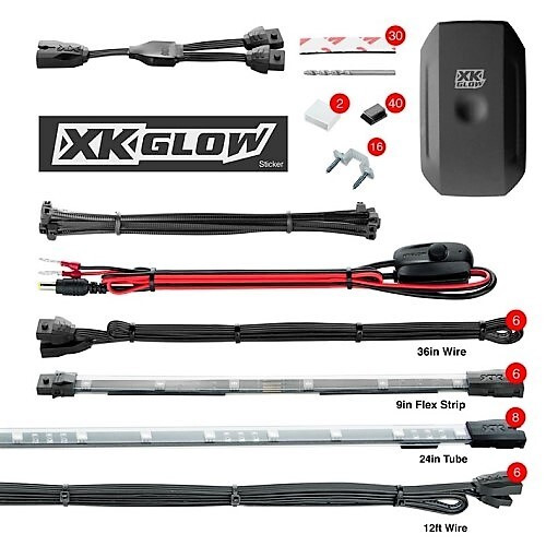 XKGLOW 8x24" Tubes 6x10" Strips Car Advanced Kit with Dash Controller in white background