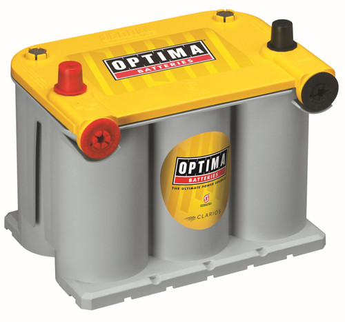 OPTIMA YELLOWTOP® D75/25 Deep Cycle Battery, 620 CCA, 100-minute reserve capacity, 12V, dual terminal, maintenance-free and vibration-resistant.