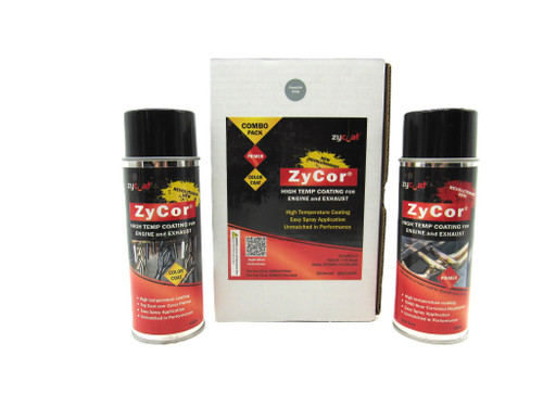 Front view of ZyCoat ZyCor High Temp Color Coat/Primer Combo Aerosol 13 oz, Detailed view of ZyCoat ZyCor High Temp Color Coat/Primer Combo Aerosol 13 oz, Close up view of ZyCoat ZyCor High Temp Color Coat/Primer Combo Aerosol 13 oz, 2 Cans of ZyCoat ZyCor High Temp Color Coat/Primer Combo Aerosol 13 oz, Top view of ZyCoat ZyCor High Temp Color Coat/Primer Combo Aerosol 13 oz