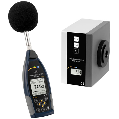 Front view of PCE Instruments Outdoor Sound Level Meter Kit, Detailed view of PCE Instruments Outdoor Sound Level Meter Kit's Microphone, Close up view of PCE Instruments Outdoor Sound Level Meter Kit, Detailed view of the Outdoor Sound Level Meter, PCE Instruments Outdoor Sound Level Meter Kit in Use