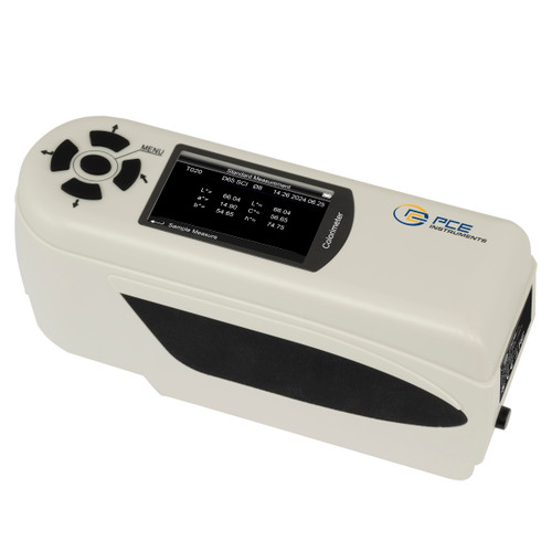 PCE Instruments PCE-CSM 6 Colorimeter in White Background, PCE Instruments PCE-CSM 6 Colorimeter Being Used, PCE Instruments PCE-CSM 6 Colorimeter's Menu and Buttons, Detailed View of the PCE Instruments PCE-CSM 6 Colorimeter, PCE Instruments PCE-CSM 6 Colorimeter's Detector, Complete Set of the PCE Instruments PCE-CSM 6 Colorimeter