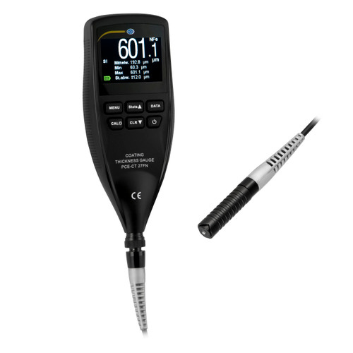 PCE Instruments PCE-CT 27FN Coating Thickness Gauge in White Background, PCE Instruments PCE-CT 27FN Coating Thickness Gauge's Detector, PCE Instruments PCE-CT 27FN Plastic Shims Thickness, PCE Instruments PCE-CT 27FN Coating Thickness Gauge Application, PCE Instruments PCE-CT 27FN Coating Thickness Gauge in Use, PCE Instruments PCE-CT 27FN Coating Thickness Gauge Complete Set