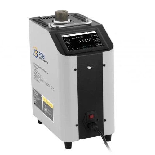 PCE Instruments Dry Block Temperature Calibrator  in White Background, Detailed view of PCE Instruments Dry Block Temperature Calibrator, Close up view of PCE Instruments Dry Block Temperature Calibrator, Buttons of PCE Instruments Dry Block Temperature Calibrator, Components of PCE Instruments Dry Block Temperature Calibrator