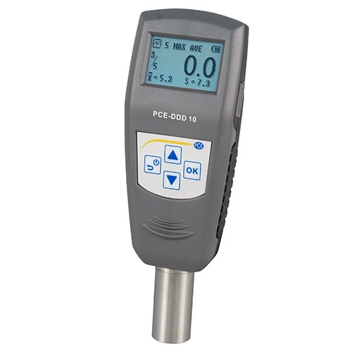 Detailed view of PCE Instruments Digital Durometer, Display of PCE Instruments Digital Durometer, Indenter of PCE Instruments Digital Durometer, Close-up of PCE Instruments Digital Durometer, PCE Instruments Digital Durometer inside its case