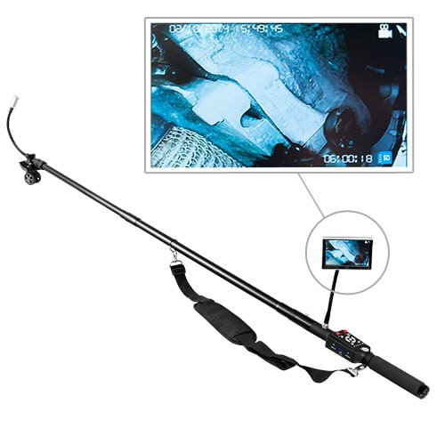 Detailed view of PCE Instruments Industrial Borescope with Telescoping Pole PCEIVE320, Display of PCE Instruments Industrial Borescope with Telescoping Pole PCEIVE320, Control Panel of PCE Instruments Industrial Borescope with Telescoping Pole PCEIVE320, Camera Head of PCE Instruments Industrial Borescope with Telescoping Pole PCEIVE320, PCE Instruments Industrial Borescope with Telescoping Pole PCEIVE320 in use