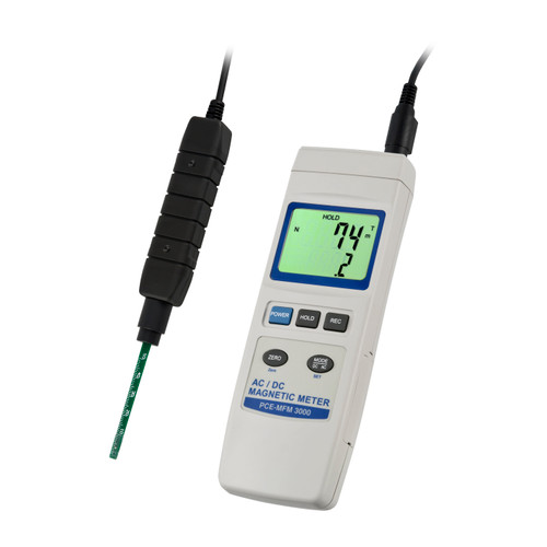 PCE Instruments PCE-MFM 3000 EMF Meter in White Background, PCE Instruments PCE-MFM 3000 EMF Meter's Ports, PCE Instruments PCE-MFM 3000 EMF Meter in a Case, PCE Instruments PCE-MFM 3000 EMF Meter Sensor, PCE Instruments PCE-MFM 3000 EMF Meter Axial and Transverse Probe Illustration
