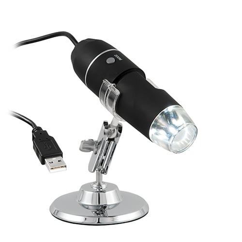 PCE Instruments USB Microscope in White Background, Front view of PCE Instruments USB Microscope, Detailed view of PCE Instruments USB Microscope, Side view of PCE Instruments USB Microscope, PCE Instruments USB Microscope in Use, Components of PCE Instruments USB Microscope
