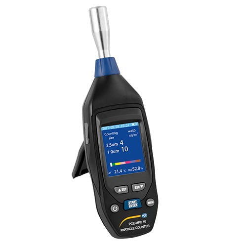 PCE Instruments PCE-MPC 10 Air Quality Particle Counter in White Background, Detailed View of the PCE Instruments PCE-MPC 10 Air Quality Particle Counter