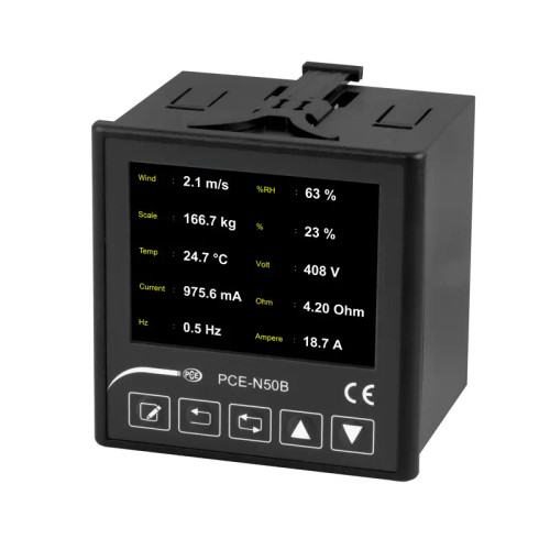 Front view of PCE Instruments Modbus RTU Master Panel Indicator, Back view of PCE Instruments Modbus RTU Master Panel Indicator, Another view of PCE Instruments Modbus RTU Master Panel Indicator, Side view of PCE Instruments Modbus RTU Master Panel Indicator
