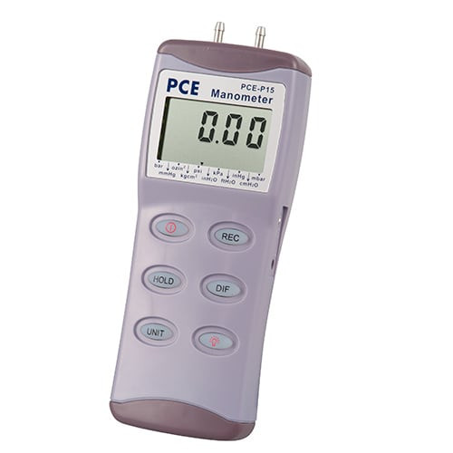 Front view of PCE Instruments Digital Differential Pressure Manometer, Side view of PCE Instruments Digital Differential Pressure Manometer, PCE Instruments Digital Differential Pressure Manometer Models