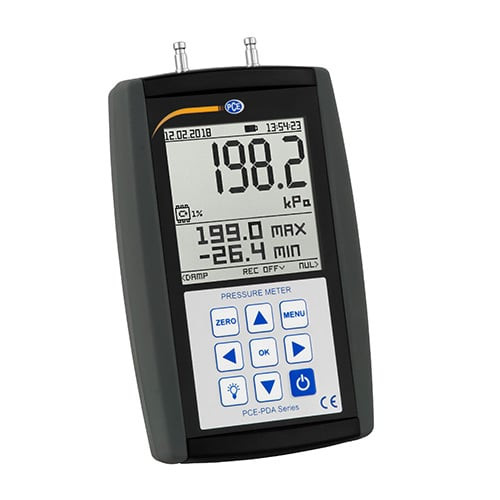 PCE Instruments Digital Pressure Meter, PCE Instruments Digital Pressure Meter PCEPDA10L, Display of PCE Instruments Digital Pressure Meter, Close-up of PCE Instruments Digital Pressure Meter, PCE Instruments Digital Pressure Meter in white background