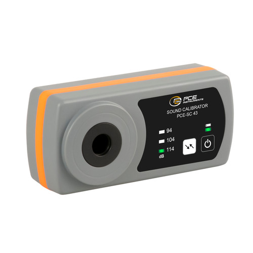 Side view of PCE Instruments Class 2 Decibel Meter Calibrator, Front view of PCE Instruments Class 2 Decibel Meter Calibrator, PCE Instruments Class 2 Decibel Meter Calibrator being used, PCE Instruments Class 2 Decibel Meter Calibrator being used