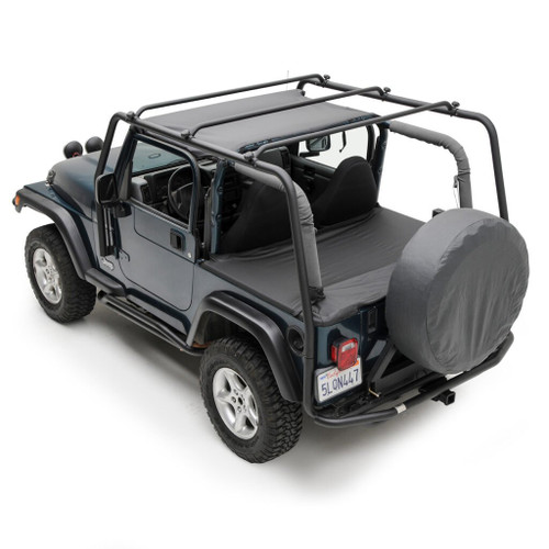 Jeep is equipped with a Smittybilt roof rack, which supports up to 300 LB for versatile outdoor use.