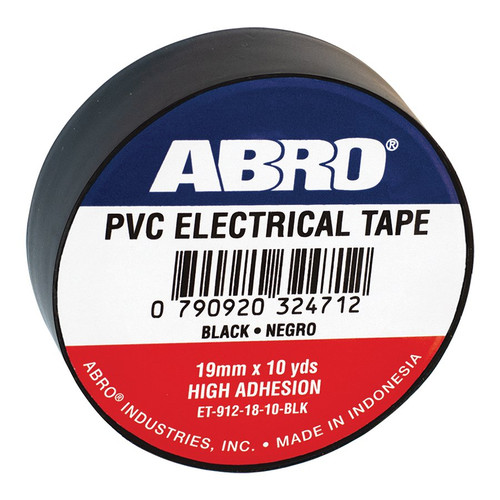 Electrical tape, PVC, black, 0.12mm x 18mm x 10 yds, ABRO ET-912-18-10-BLK, durable insulation for wiring and electrical repairs.