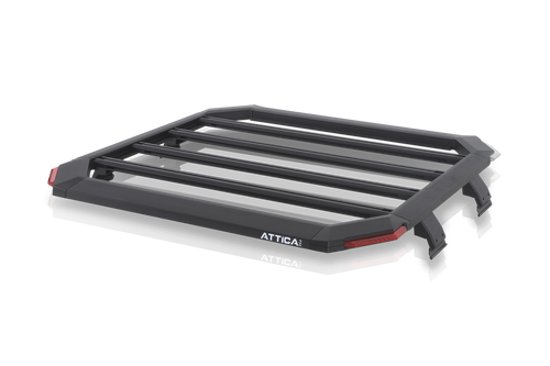 Black Attica 4x4 ATTJL02F102-BX Frontier Compact Roof Rack 54" x 54" with 4 Lights for 2018-2024 Jeep Wrangler JL / 2019-2024 Jeep Gladiator JT.