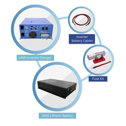Aims Power Off Grid / Back Up 6000 Watt Pure Sine Inverter Charger Split Phase 120V / 240V & 24V Battery (KITC-6K24240)