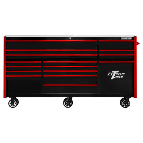 Extreme Tools 84" X 30" 16-Drawer Roller Cabinet W/ Power Drawer And 250 Lbs Slides - 25Th Anniversary (RXQ843016RCBKRD)
