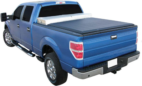 The Access 65319 Toolbox Soft Roll-Up Tonneau Cover provides secure, weather-resistant protection while keeping your toolbox accessible. Made from marine-grade vinyl with a textured finish, it features an aluminum frame, a low-profile design, and an AutoLatch II dual locking system. Hook-and-loop fasteners and waterproof seals ensure a snug fit, while the XT-Dial tension adjusters allow for easy customization. This soft roll-up tonneau cover is compatible with most 19-21" crossover toolboxes and installs quickly with a clamp-on design, offering full truck bed access without drilling.