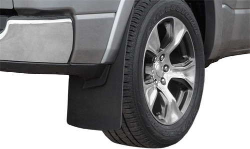 The Access E102001239 ROCKSTAR Custom Splash Guard Mud Flaps fit 2015–2019 Silverado and Sierra 2500/3500 trucks (non-dually). These 12"x23" rear mud flaps with trim plates offer durable protection, easy installation, and flexible coverage in extreme weather.