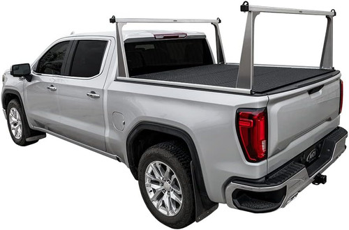 The Access F2020091 ADARAC Aluminum Pro Series Truck Rack fits 2019–2024 Chevy Silverado and GMC Sierra 1500 with 5' 8" beds. This corrosion-resistant aluminum rack supports 500 lbs., installs via stake pockets (no drilling), and works with most tonneau covers. Includes upright rails, integrated tie-down channels, and anti-slip cross bars.
