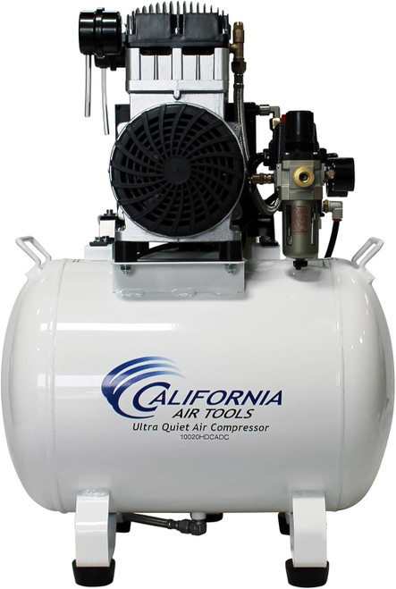 The California Air Tools 10020HDCADC Ultra Quiet, Oil-Free Air Compressor features a powerful 2.0 HP motor and a 10-gallon tank, delivering high performance at only 70 dB noise level. This electric air compressor includes a 98% air drying system, an automatic drain valve, and is oil-free for low maintenance. With a CFM rating of 5.3 at 90 PSI, it’s ideal for dental and indoor professional use. Compact yet heavy-duty, it's built for clean, dry air output and dependable operation in noise-sensitive settings.