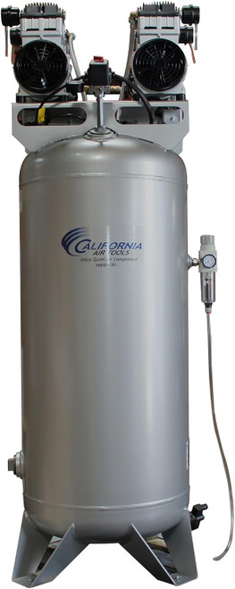 The California Air Tools 60040CAD 4.0 HP Ultra Quiet and Oil-Free Air Compressor is a powerful and efficient tool designed for tire inflation, air brushing, and blow cleaning. Operating at only 75 dB, this ultra-quiet air compressor is ideal for noise-sensitive environments. With twin 2.0 HP motors and a durable oil-free dual piston pump, it offers long-lasting performance and less maintenance. The 60-gallon steel tank supports heavy-duty tasks, while the EZ-1 Automatic Drain Valve simplifies upkeep. Its compact design and 125 PSI max pressure make it versatile for any workspace.