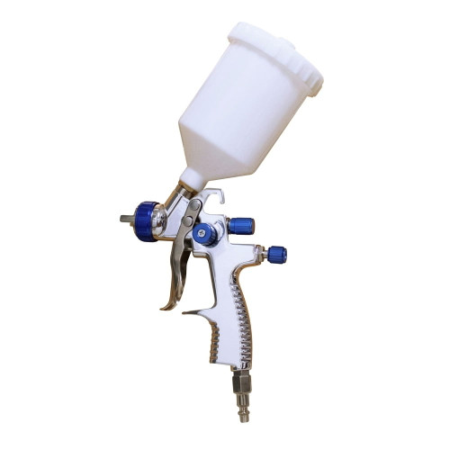 The California Air Tools 33000K LVLP Spray Gun Kit is a versatile tool ideal for automotive, industrial, and woodworking projects. Featuring a lightweight aluminum body and a 20 oz gravity feed cup, it provides precise application with adjustable fluid, fan pattern, and air controls. The corrosion-resistant stainless steel needle and nozzle ensure durability, while the low-volume, low-pressure design reduces overspray, making it efficient for use with lacquers, enamels, and heavier coatings like latex. A perfect choice for clean, professional results.