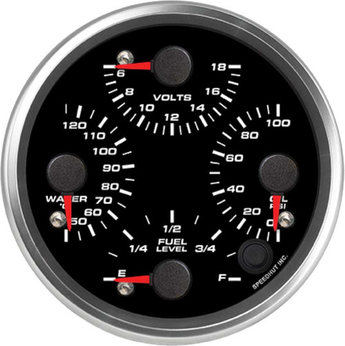 Speedhut 4" Quad Met Water Temp/Volts/Oil PSI/Fuel Level (R4-QG1-REV) by JB Tools