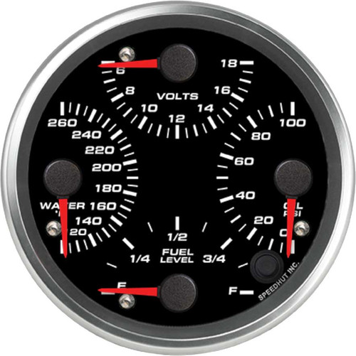 Speedhut 4-1/2" Quad Water Temp/Volts/Oil PSI/Fuel Level (R45-QG2-REV) by JB Tools