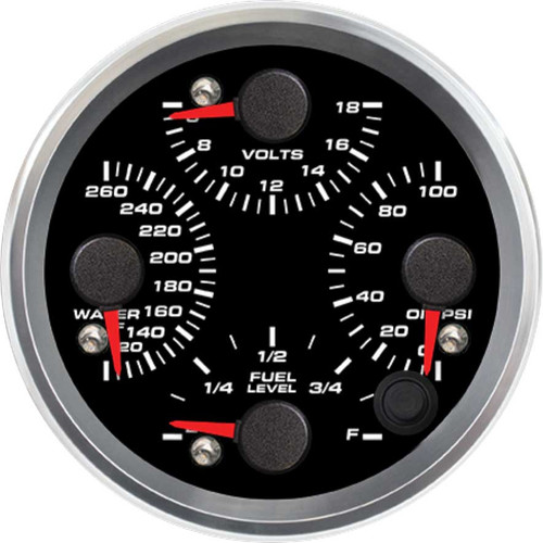 Speedhut 3-3/8" Quad Water Temp/Volt/Oil PSI/Fuel Level (R3-QG2-REV) by JB Tools
