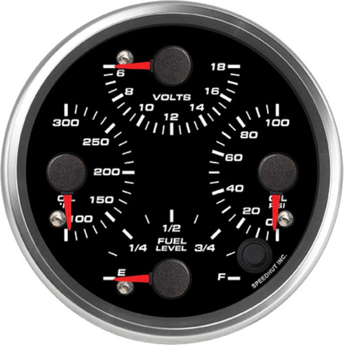 Speedhut 4" Quad Oil Temp/Volts/Oil PSI/ Fuel Level Gauge (R4-QG4-REV) by JB Tools