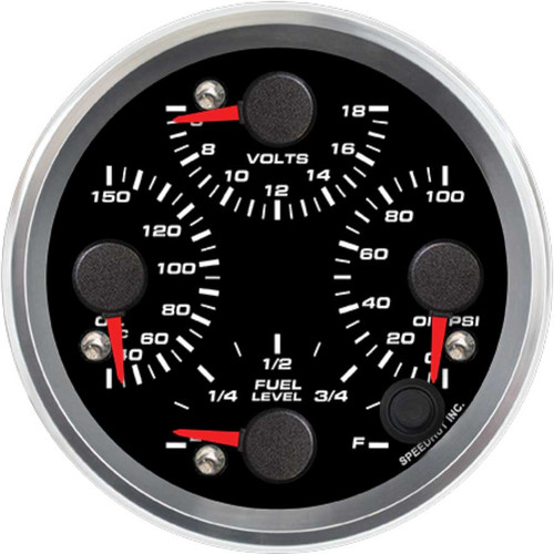Speedhut 3-3/8" Quad Met Oil Temp/Volt/Oil PSI/Fuel Level (R3-QG3-REV) by JB Tools