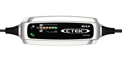 CTEK US 0.8 12V 0.8A Battery Charger and Maintainer 56-865 for small battery charging needs