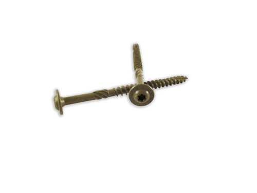 The WoodPro Fasteners ST38X714-25PC 3/8" x 7-1/4" wood screws feature a gold galvanized PPG E-Coat for exterior durability, a T-30 Torx drive, Type-17 point, and patented ASTER thread—ideal for structural wood applications. 25-pack.