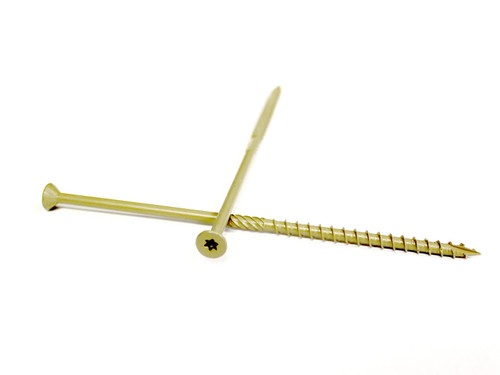 The B&C Eagle WoodPro Fasteners AP12X12-50 T25 All Purpose Wood Construction Screws are designed for reliable wood fastening in both interior and exterior projects. These 12-inch, #12 diameter screws feature a Torx T-25 drive and sharp Type-17 point for easy drilling and reduced bit stripping. Coated with PPG Industries' golden electro-polyseal, they resist corrosion for over 1,000 hours, making them ideal for treated lumber and all-weather use. Includes a star bit for quick installation.