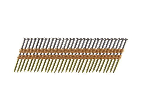 B&C Eagle A238X113/22 Round Head 2-3/8-Inch x .113 x 22 Degree Bright Smooth Shank Plastic Collated Framing Nails are designed for 20 to 22 degree plastic collation framing nailers. These nails provide reliable fastening for interior, non-treated lumber projects, compatible with major pneumatic nail guns. The bright finish resists corrosion indoors, and improved packaging ensures product protection during shipment. Ideal for smooth, consistent framing results with a full round head and plastic collated smooth shank.