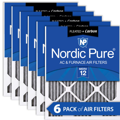 Six Packs Nordic Pure 10x10x1 Furnace Air Filters MERV 12 Pleated Plus Carbon stacked flat 10x10x1PM12C-6