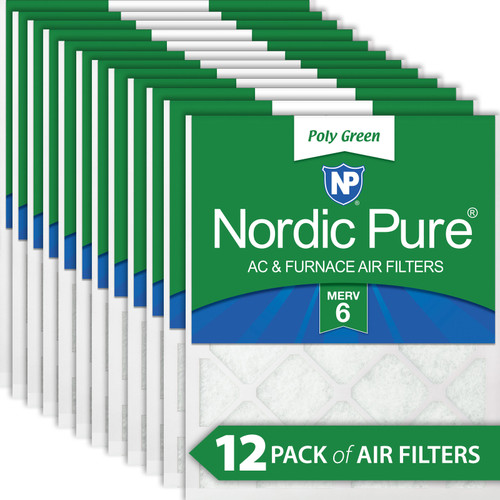 Twelve Packs Nordic Pure 10x10x1 MERV 6 Poly Green AC Furnace Air Filters stacked 10x10x1PolyGreen-12