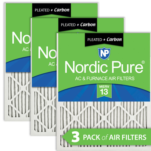 Three Packs Nordic Pure 10x20x1 Pleated Air Filters MERV 13 Plus Carbon stacked 10x20x1M13+C-3