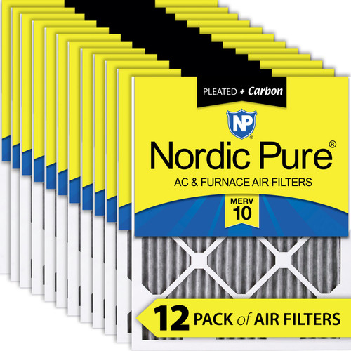 Twelve Packs Nordic Pure 12x12x1 Furnace Air Filters MERV 10 Pleated Plus Carbon stacked 12x12x1PM10C-12